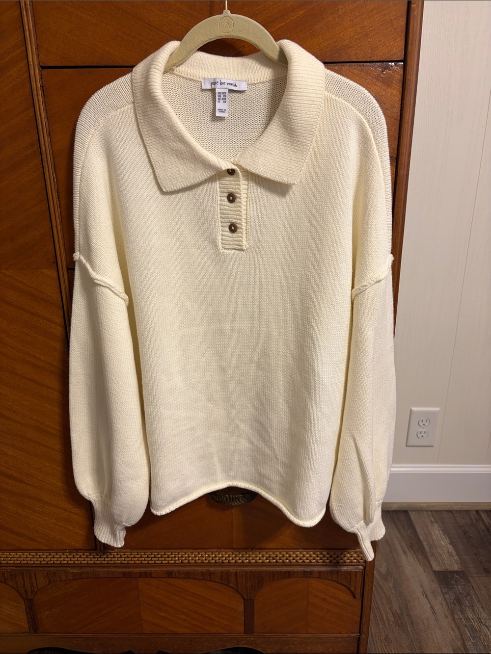 Peace Love World Sweater Knit Polo 
Size XXS
Color Ecru